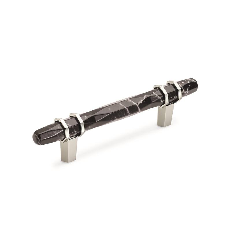 Carrione 3-3/4 in (96 mm) Center-to-Center Marble Black/Polished Nickel Cabinet Pull