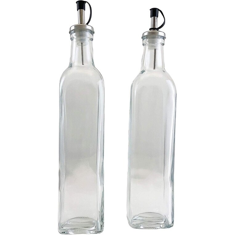 Shop Olive Oil Vinegar Cruet Set 2pcs 18 Oz 53 L Heavy Duty Glass With Airtight Metal Spout Controlled Pouring Mechanism Overstock 30998343