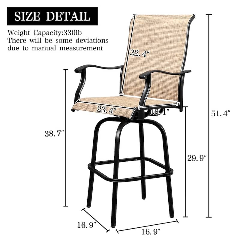 51" Wrought Iron Swivel Bar Chair Patio Swivel Bar Stools 2pcs