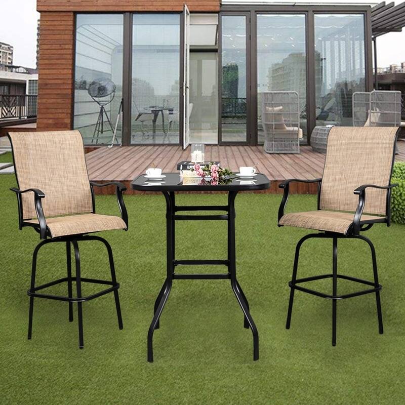 51" Wrought Iron Swivel Bar Chair Patio Swivel Bar Stools 2pcs - Black-Frame