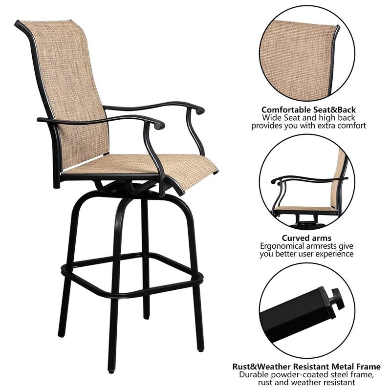 51" Wrought Iron Swivel Bar Chair Patio Swivel Bar Stools 2pcs