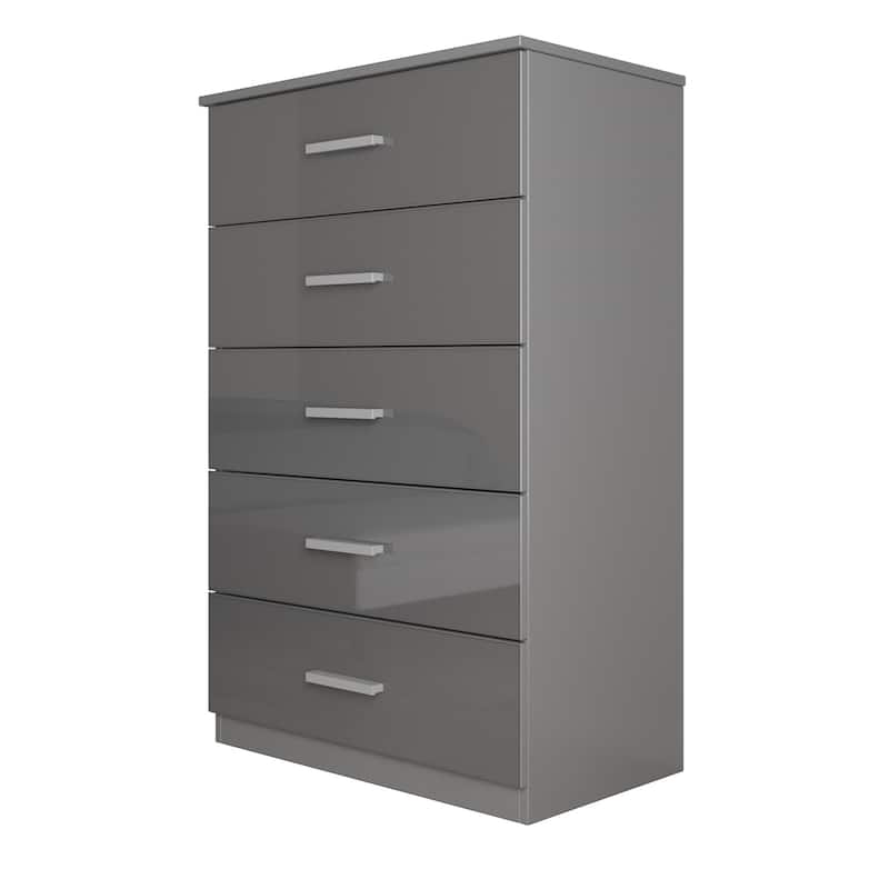Hanover Glossy Grey Tall 5 Drawer Wooden Chest - Overstock - 31000793