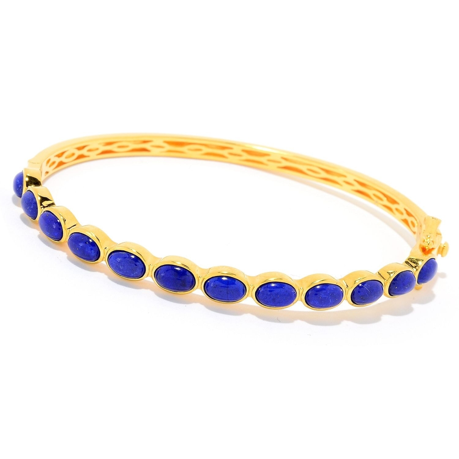 Pinctore Yellow Gold Plated Over Sterling Silver Lapis Lazuli Bangle