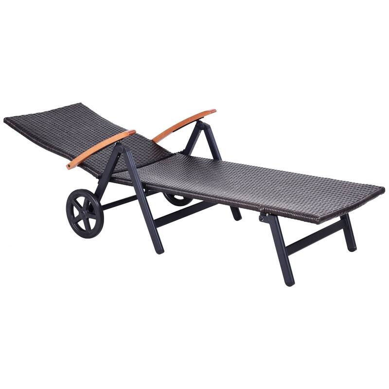 Outdoor Folding Rattan Reclining Chair Adjustable Patio Chaise Lounge