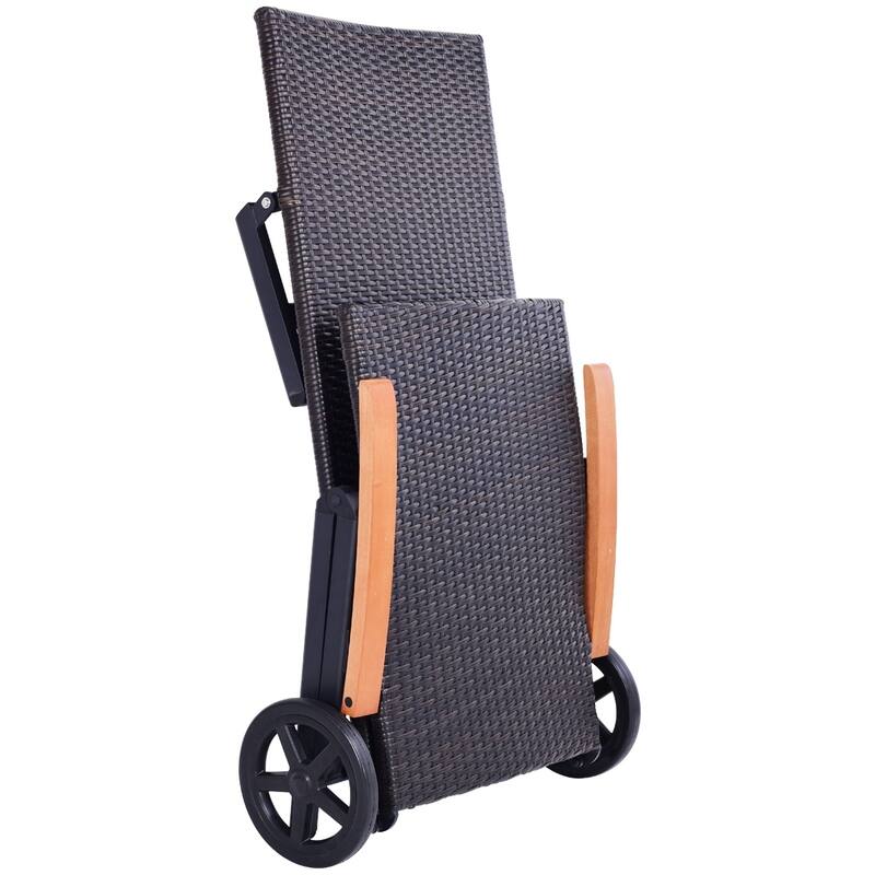 Outdoor Folding Rattan Reclining Chair Adjustable Patio Chaise Lounge