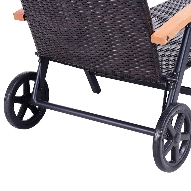 Outdoor Folding Rattan Reclining Chair Adjustable Patio Chaise Lounge