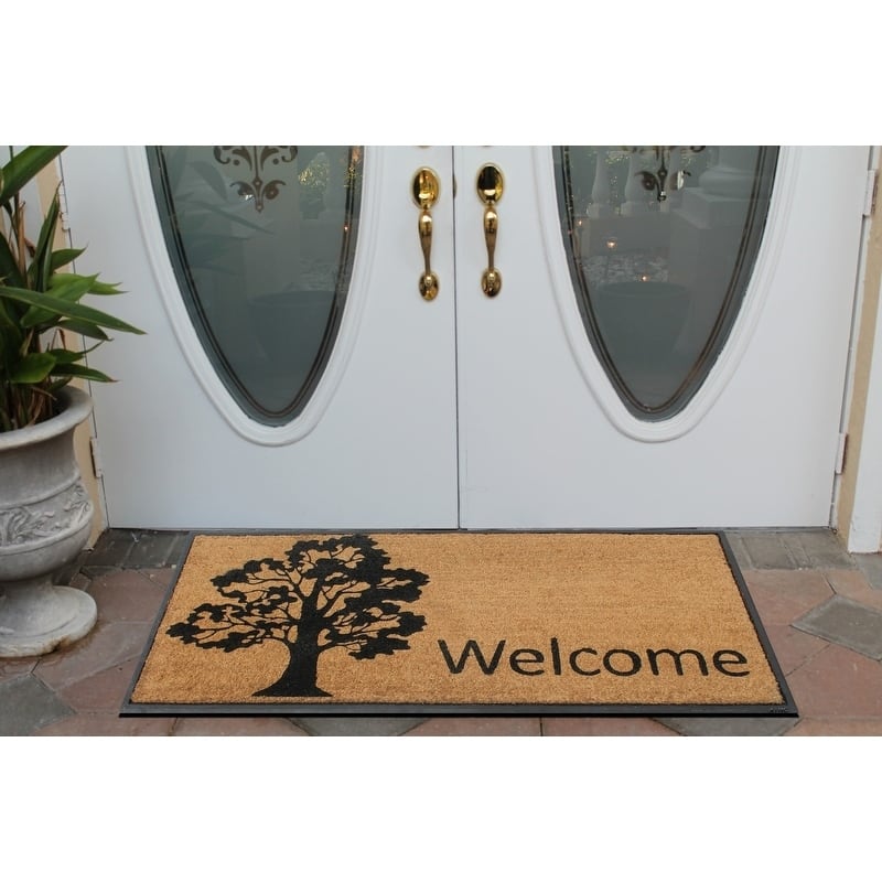 A1HC Designer Hand-Crafted Rubber Coir Molded Double/Single Welcome Doormat, Black - 24"X48"