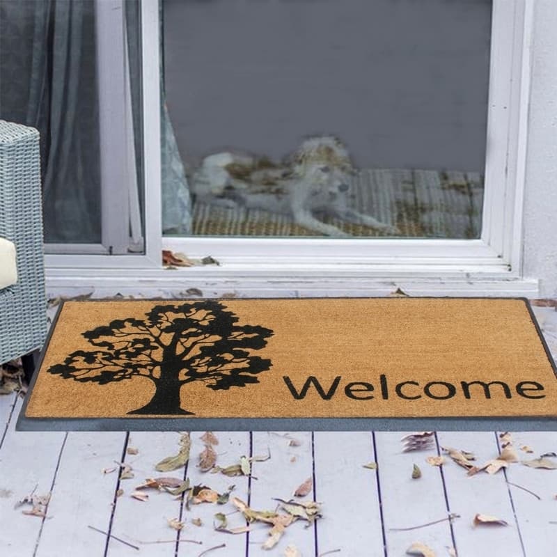 A1HC Designer Hand-Crafted Rubber Coir Molded Double/Single Welcome Doormat, Black - 24"X48"
