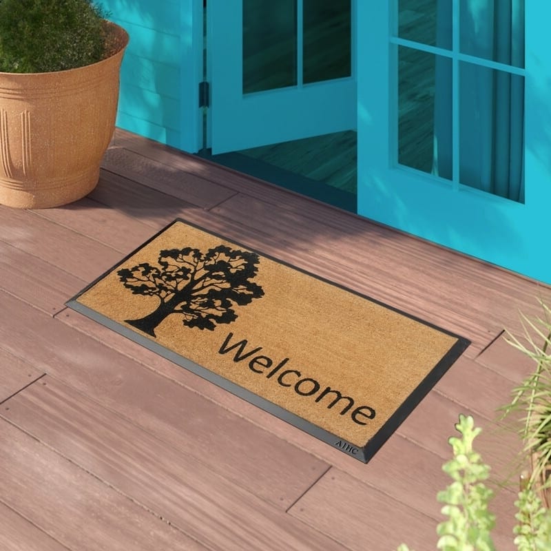 A1HC Designer Hand-Crafted Rubber Coir Molded Double/Single Welcome Doormat, Black - 24"X48"