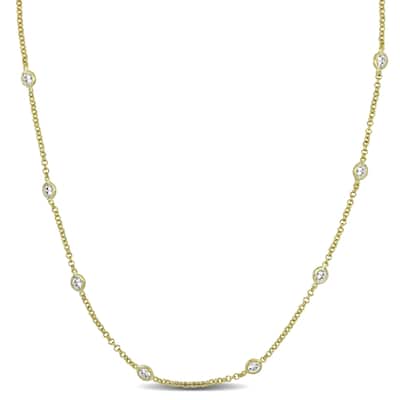 10ct TW Cubic Zirconia by the Yard Station Necklace in Yellow Plated Sterling Silver by Miadora