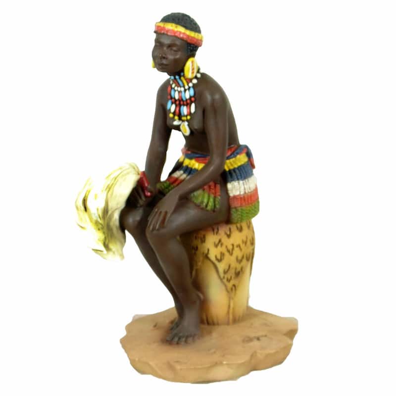 Handmade Alabaster Zulu Woman Figurine - 7 inches