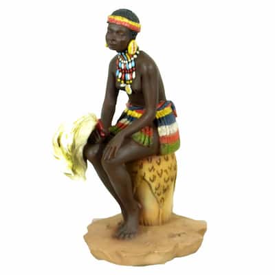 Handmade Alabaster Zulu Woman Figurine - 7 inches