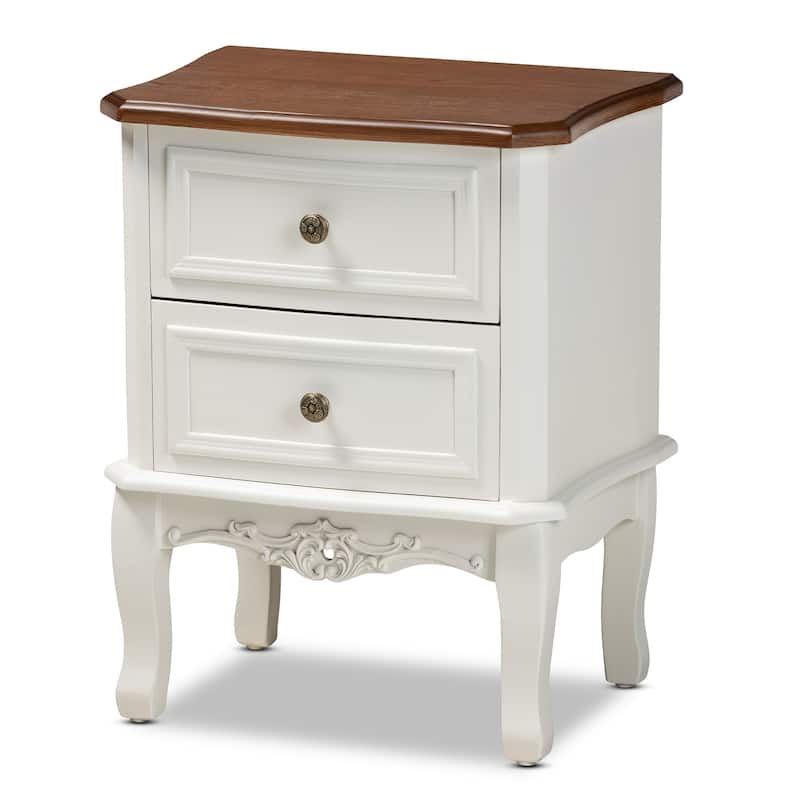 Baxton Studio Darlene Classic and Traditional French White and Cherry Brown Finished Wood 2-Drawer End Table - 2-drawer