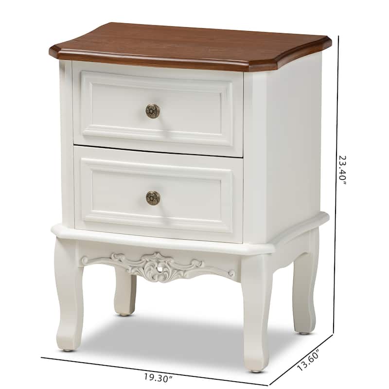 Baxton Studio Darlene Classic and Traditional French White and Cherry Brown Finished Wood 2-Drawer End Table