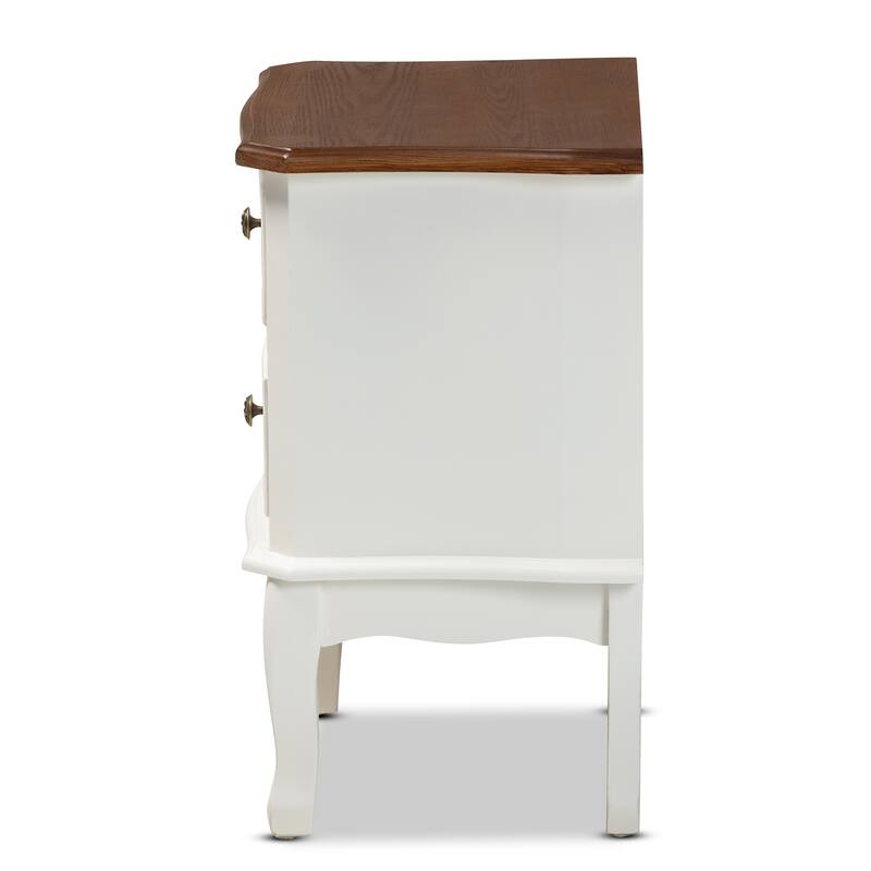 Baxton Studio Darlene Classic and Traditional French White and Cherry Brown Finished Wood 2-Drawer End Table