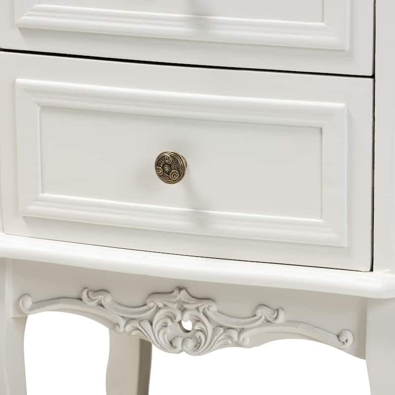 Baxton Studio Darlene Classic and Traditional French White and Cherry Brown Finished Wood 2-Drawer End Table