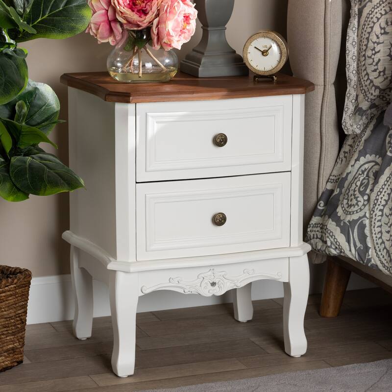 Baxton Studio Darlene Classic and Traditional French White and Cherry Brown Finished Wood 2-Drawer End Table
