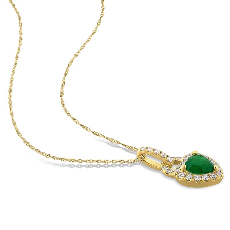 Miadora 14k Yellow Gold Emerald & 1/4ct TDW Diamond Halo Heart Necklace