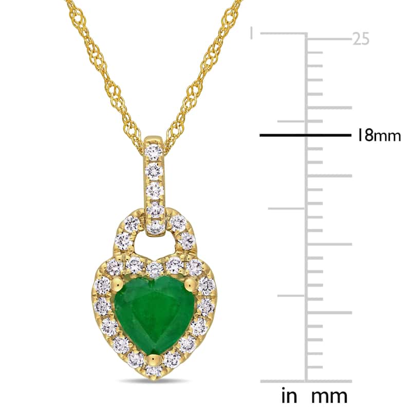 Miadora 14k Yellow Gold Emerald & 1/4ct TDW Diamond Halo Heart Necklace