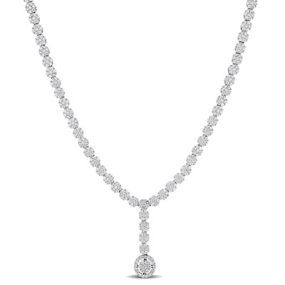 9 5/8ct TW Cubic Zirconia Flower Cluster Y-Necklace in Sterling Silver by Miadora