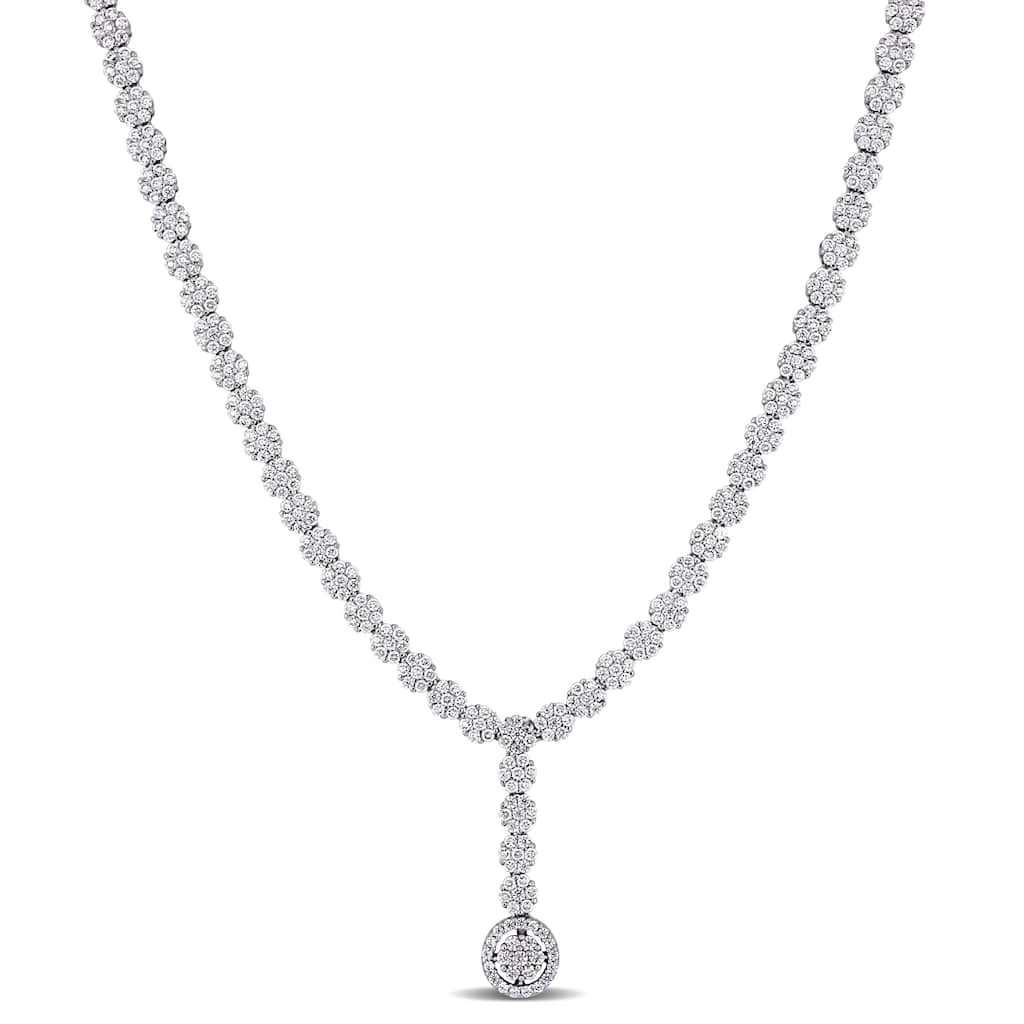 9 5/8ct TW Cubic Zirconia Flower Cluster Y-Necklace in Sterling Silver by Miadora