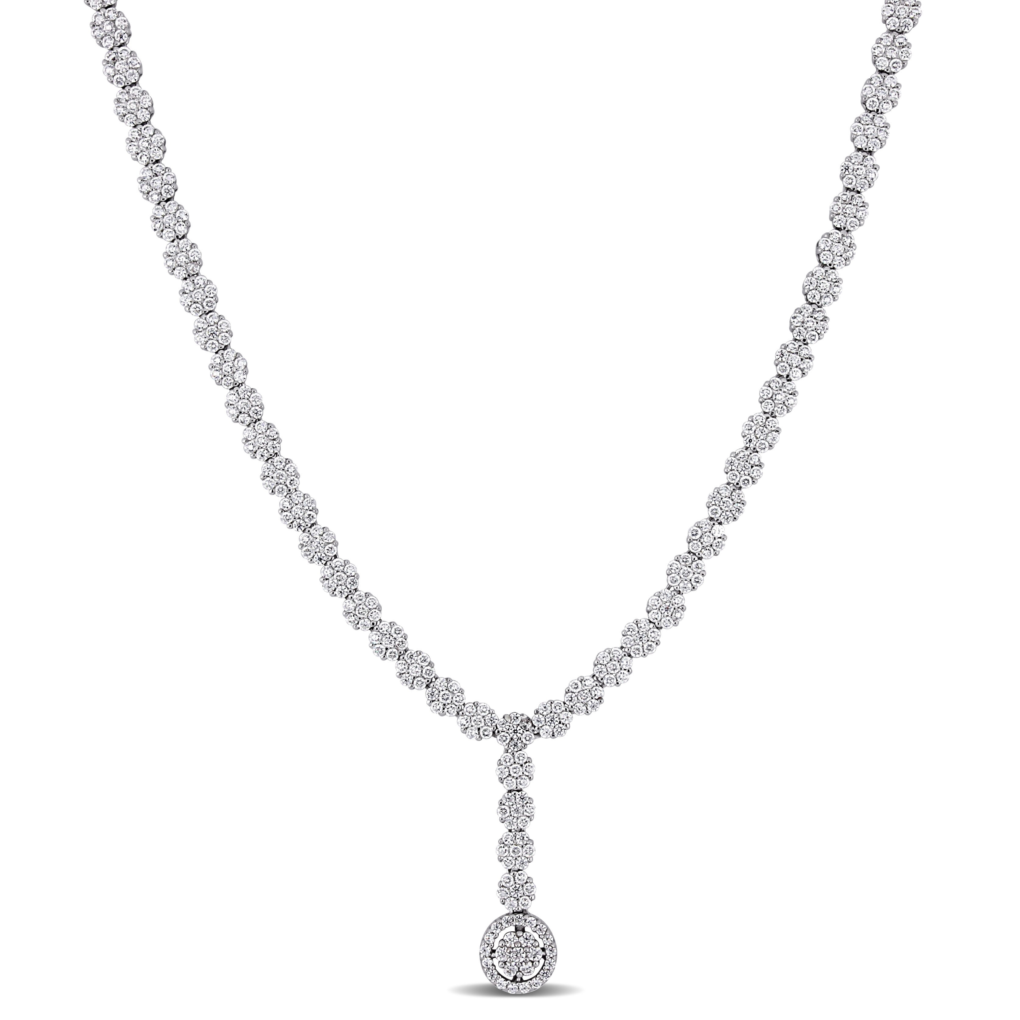 Miadora 9 5/8ct TW Cubic Zirconia Flower Cluster Y-Necklace Sterling Silver