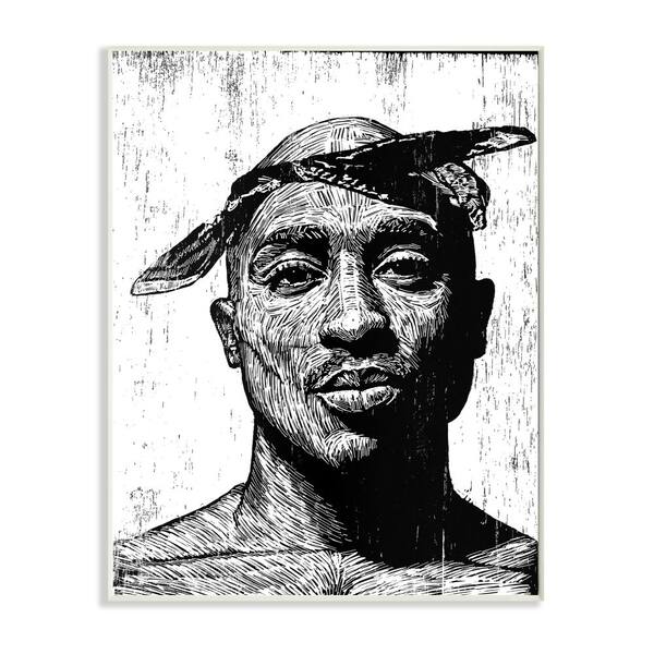 Stupell Tupac Modern Portrait Abstract Pattern Black White Canvas Wall Art - 30 x 40