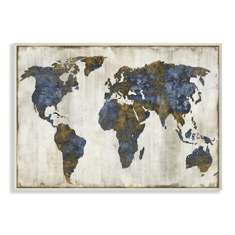 Stupell Gold Blue World Map Design,10 x 15, Wood Wall Art - On Sale ...