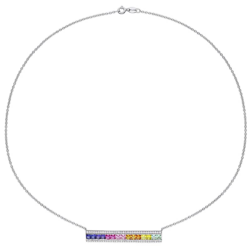 Miadora Sterling Silver Multi-color Created Sapphire Station Bar Necklace