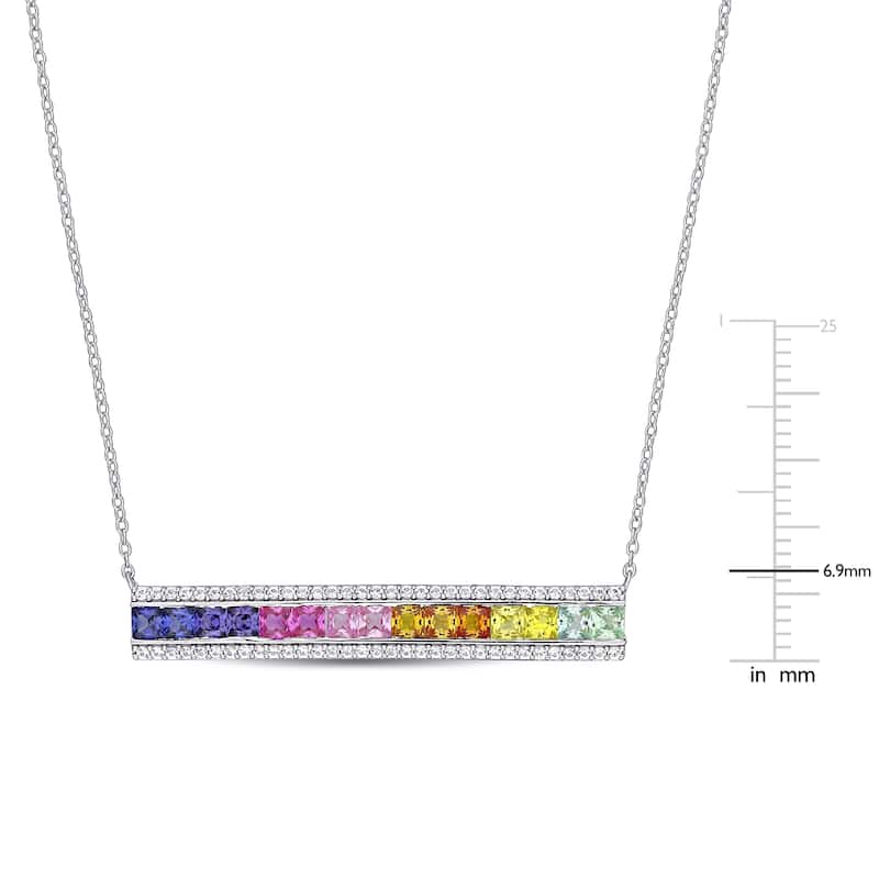 Miadora Sterling Silver Multi-color Created Sapphire Station Bar Necklace