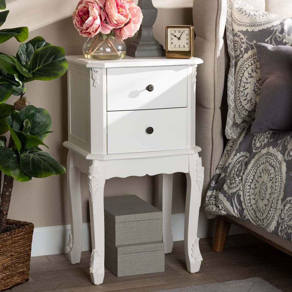 Baxton Studio Sophia Classic and Traditional French White Finished Wood 2-Drawer End Table