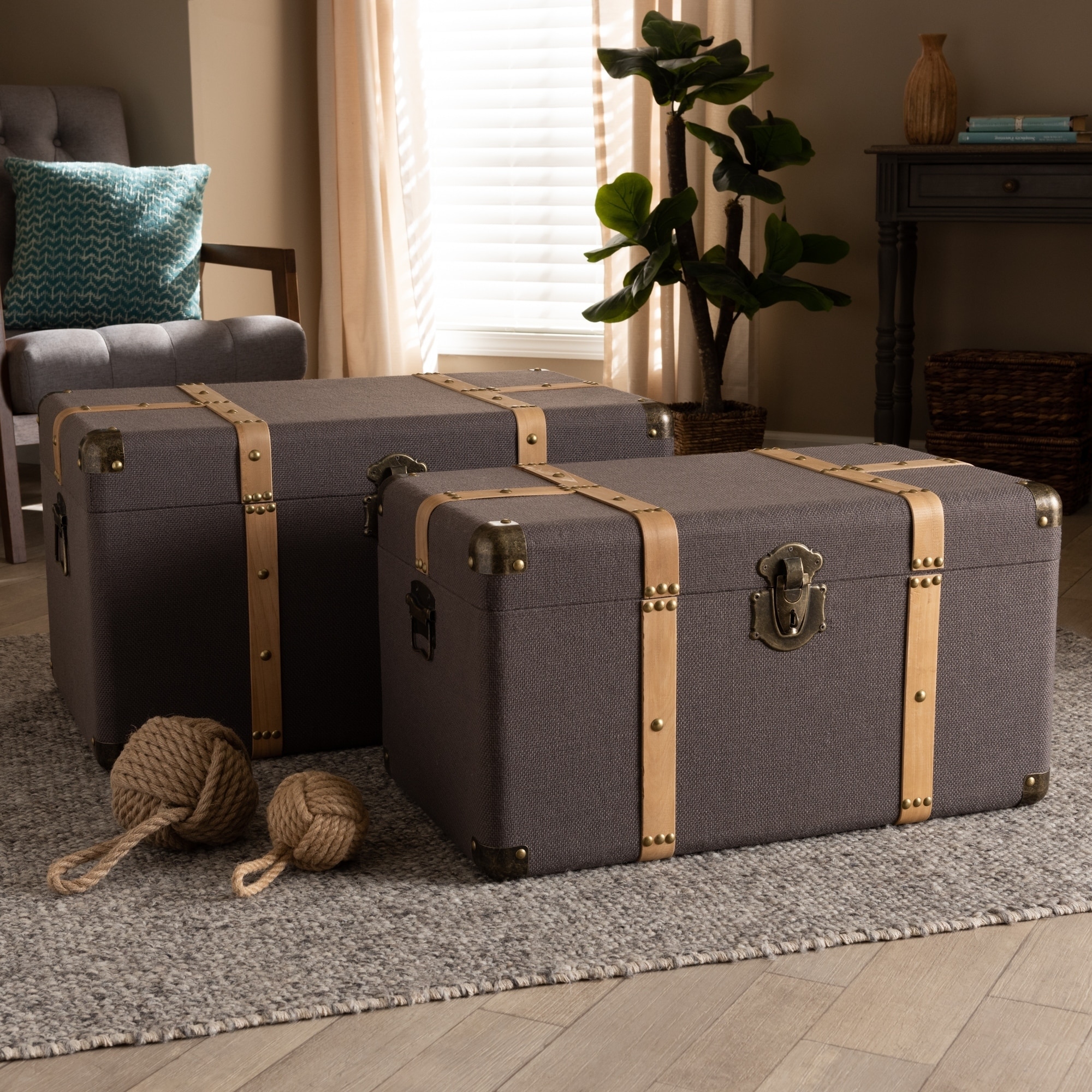 Carbon Loft Schaca Modern and Contemporary Transitional 2-piece Storage Trunk Set