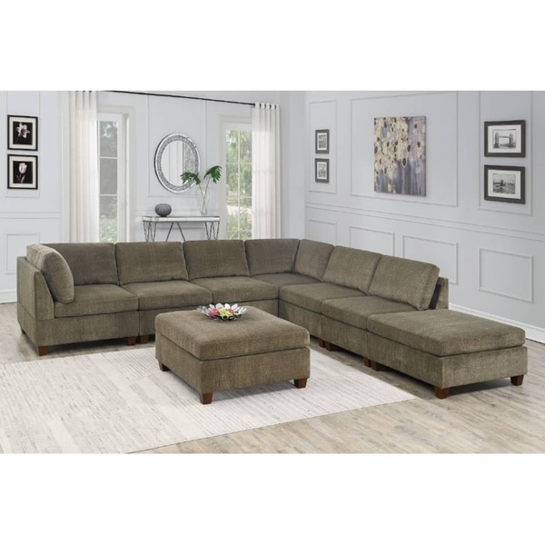 Shop 8-Pcs Chenille Reversible Modular Sectional with Ottoman ...