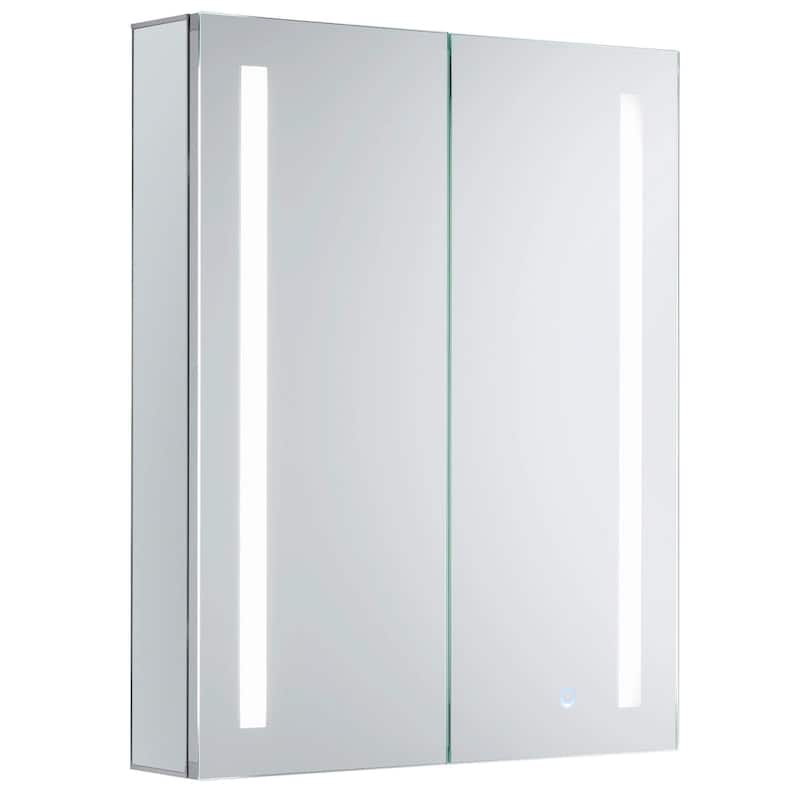 Bathroom Medicine Cabinet, Aluminum, Recessed/Surface Mount, Mirrored Interior w/LED - 24 x 30
