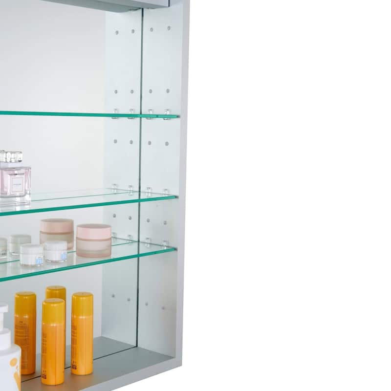 Bathroom Medicine Cabinet, Aluminum, Recessed/Surface Mount, Mirrored Interior w/LED
