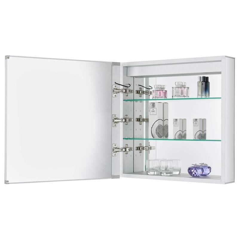 Bathroom Medicine Cabinet, Aluminum, Recessed/Surface Mount, Mirrored Interior w/LED