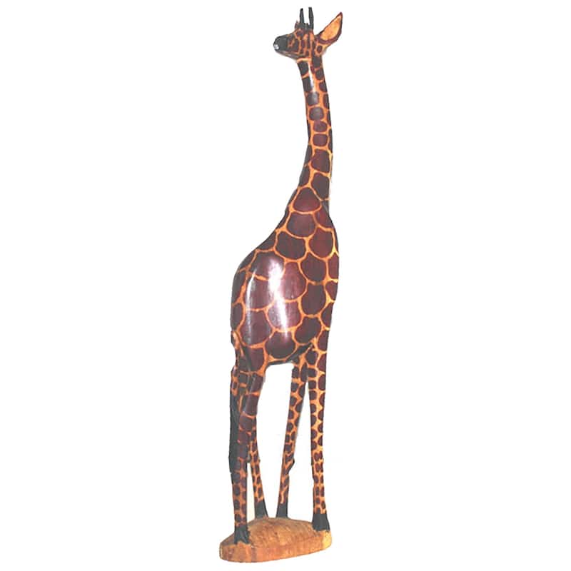 Handcarved Wooden Giraffe Statue - 36 inches