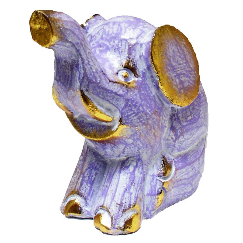 Colorful Sitting Elephant Statue - 4 inches - Purple