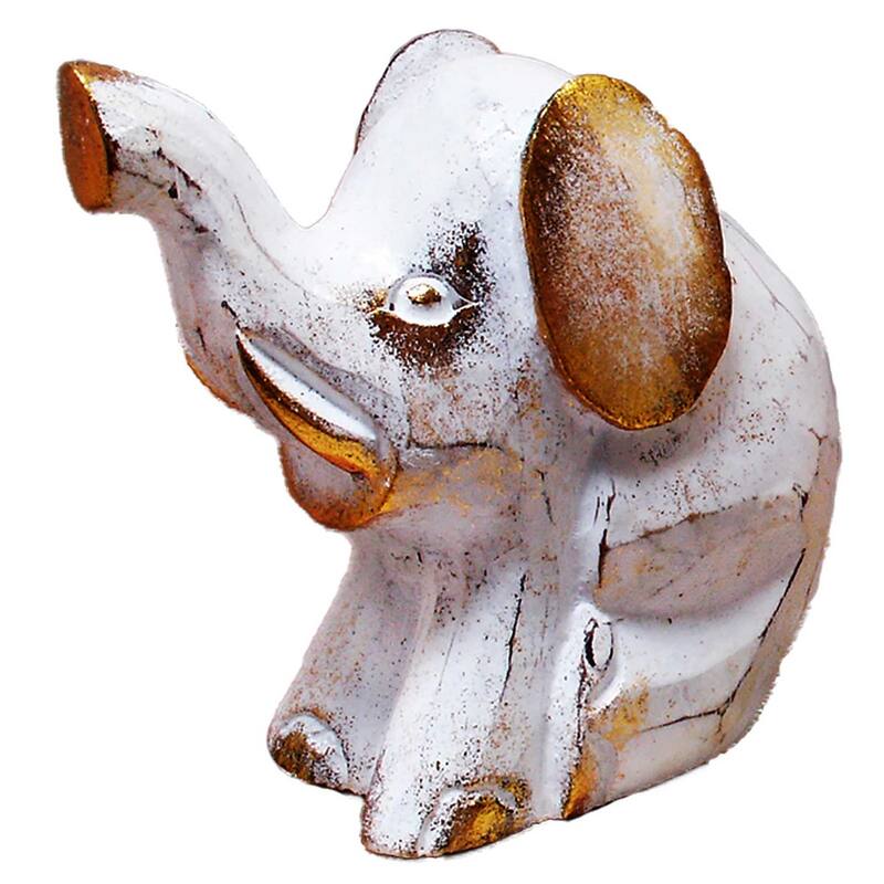 Colorful Sitting Elephant Statue - 4 inches - White