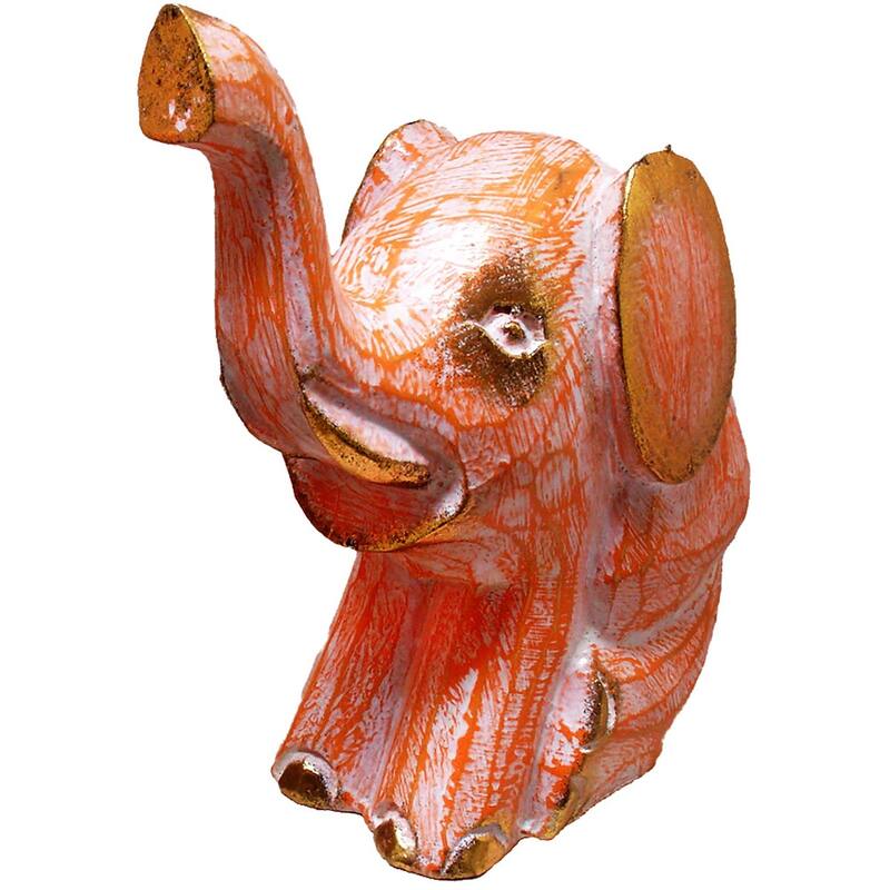 Colorful Sitting Elephant Statue - 6 inches - Orange