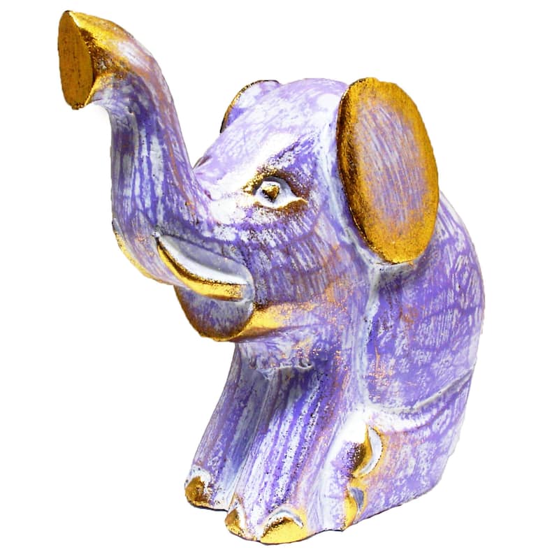 Colorful Sitting Elephant Statue - 6 inches - Purple