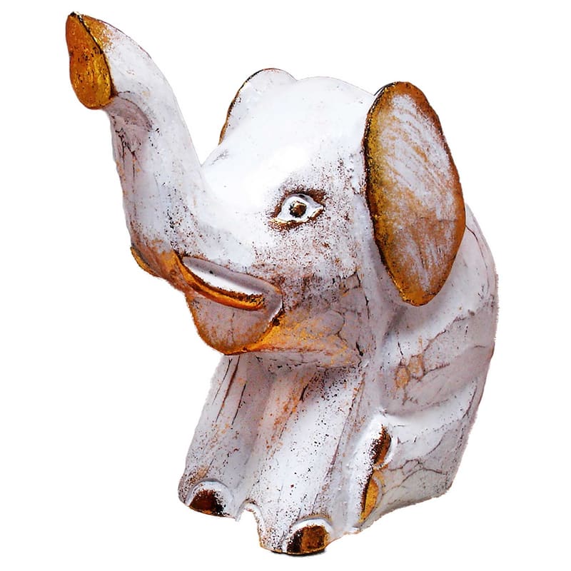 Colorful Sitting Elephant Statue - 6 inches - White