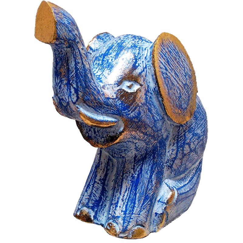Colorful Sitting Elephant Statue - 6 inches - Blue