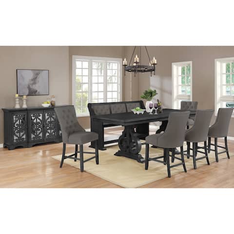 Best Quality Furniture Counter Height Dining Sets with Tufted Backrest Upholstered Counter Height Chairs, Bench, and Server