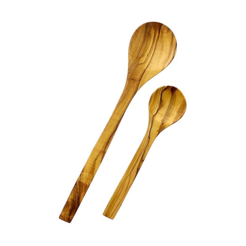French Home Olive Wood Set of 2 Serving Spoons 8-inch and 12-inch - Brown
