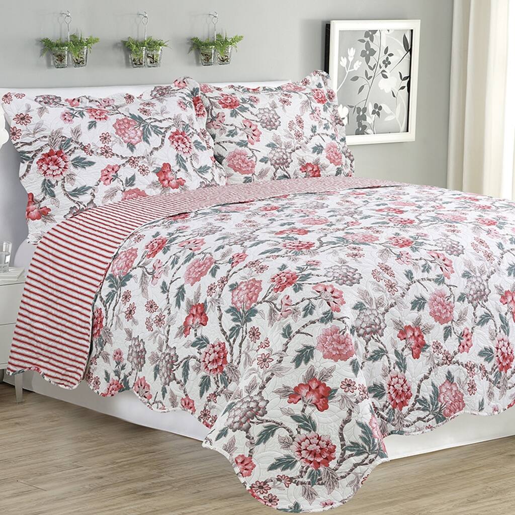 Melissa - 3 Piece Quilt bedspread Set queen and king size - Multi Color Rose