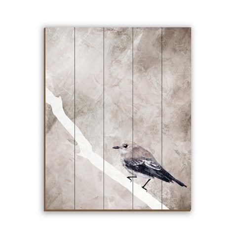 Kathy Ireland Painted Flycatcher Bird on Brown on Planked Wood Wall Art Print