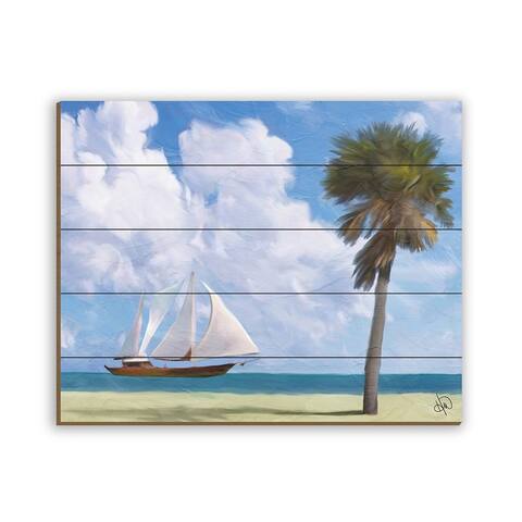 Kathy Ireland Sailing to the Habor Nautical on Planked Wood Wall Art Print