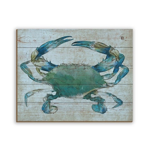 Kathy Ireland Planked Wood Turquoise Blue Crab Print