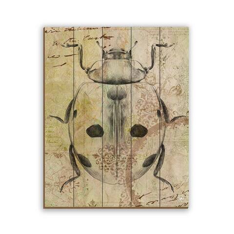 Kathy Ireland Victorian Ladybug Distressed on Planked Wood Wall Art Print